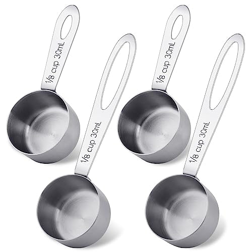 4Pcs 1/8 Cup Measuring Cup, 30ml Scoop, Stainless Steel Measuring Cups, Coffee Scoops, Measuring Scoops Tablespoon Measure Spoon, Short Handle & Long Handle Cooking Measuring Scoop(30ML) - color: 4 Pcs/Set