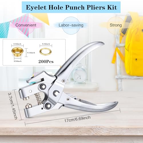 Honoson 3/16 Inch Grommet Tool Kit Eyelet Plier Set Hole Punch Grommet Hand Press Pliers with 200 Pieces of Eyelets for Clothes Shoes Bags(Gold) - color: Gold, size: 3/16 Inch