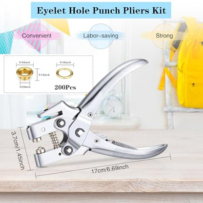 Honoson 3/16 Inch Grommet Tool Kit Eyelet Plier Set Hole Punch Grommet Hand Press Pliers with 200 Pieces of Eyelets for Clothes Shoes Bags(Gold) - color: Gold, size: 3/16 Inch