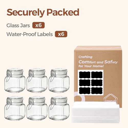 ComSaf 6-Pack 27oz Square Glass Pantry Canisters, Aesthetic Food Storage Jars for a Full Makeover, Modular Containers for Coffee, Sugar, Cookies, Snacks & Spices - size: 27oz*6