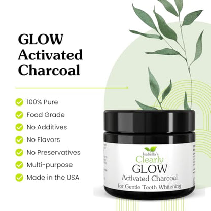 Glow Natural Teeth Whitening Kit – Activated Charcoal Tooth Powder + Bamboo Toothbrush | Fluoride Free, Non-Peroxide Oral Care | Made in USA - size: 1.41 Ounce (Pack of 2)