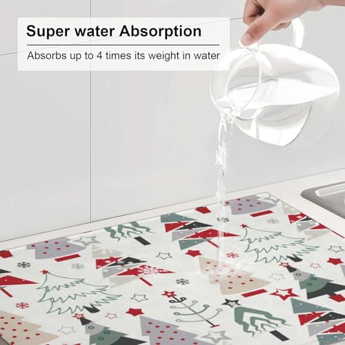 Beautiful Christmas Tree Dish Drying Mat For Kitchen Counter, Super Absorbent Microfiber Dish Drying Pad, Kitchen Gadgets For Easy Clean Multi-Use Large 18"x24" - color: Beautiful Christmas Tree