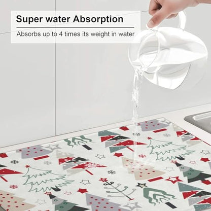Beautiful Christmas Tree Dish Drying Mat For Kitchen Counter, Super Absorbent Microfiber Dish Drying Pad, Kitchen Gadgets For Easy Clean Multi-Use Large 18"x24" - color: Beautiful Christmas Tree