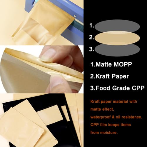 100 PCS Resealable Bags, Stand Up Kraft Paper Bags with Matte Window, Zipper Lock Food Storage Bags for Small Business and Home, 4.7x7.8 Inch Reusable Sealable Bags for Packaging - Black - color: Black,4.72*7.87 inches