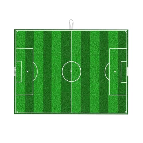 Soccer Field Dish Drying Mat for Kitchen Counter 18 x 24 inch Soccer Dish Drainer Rack Mats with Hanging Loop Football Dishes Drainer Pads Green Pitch Print Drying Pad for Cafe Bar Countertop - color: Dark Green
