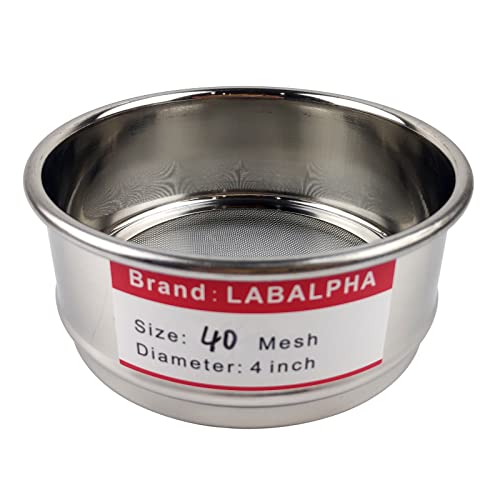 LABALPHA 40 Mesh Lab Sieves, Test Sieve #40 Mesh, 4'' Diameter, 304 Stainless Steel Wire Cloth (0.45mm) - size: 40 mesh (0.45mm)