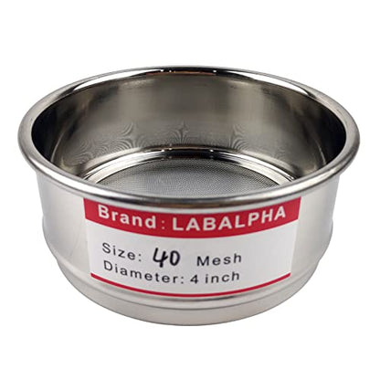 LABALPHA 40 Mesh Lab Sieves, Test Sieve #40 Mesh, 4'' Diameter, 304 Stainless Steel Wire Cloth (0.45mm) - size: 40 mesh (0.45mm)