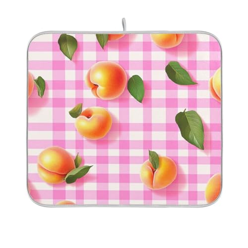Bright Pink Plaid Peach Dish Drying Mat for Kitchen Counter Kitchen Drying Mat Dish Rack Mat Dish Drainer Pad Microfiber Absorbent Washable Drying Pad for Countertop 16 x 18 - color: Bright Pink Plaid Peach, size: 16" x 18"