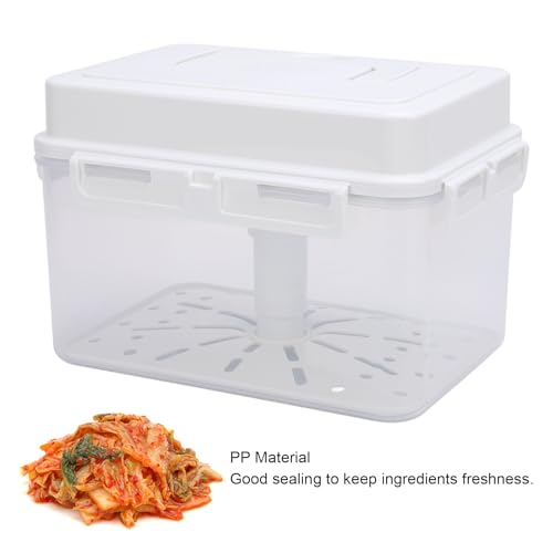 Plastic Kimchi Fermentation Container, Large Capacity Good Sealing Kimchi Jar Pickle Jar with Strainer Kimchi Storage Container Pickle Storage Box for Sauerkraut, Vegetables (4L) - size: 4L