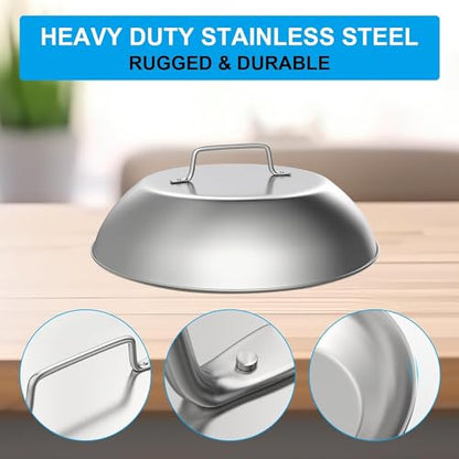 5.5" Burger Press & 9" Melting Dome Set for Blackstone Griddle Accessories | Food-grade stainless steel. Melts cheese fast, presses patties evenly. Easy clean. Fits most flat top grills. - size: 5.5'' Burger Pres+9''Dome-2PCS