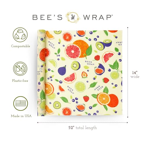 Bee's Wrap Beeswax Wraps for Food - Cut to Size 14x52" Beeswax Wrap Roll - Plastic Free Made in USA Reusable Natural Food Wrap - Fresh Fruit - style: Fresh Fruit