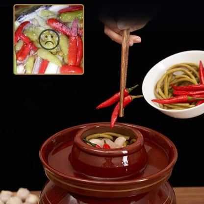 Traditional Sichuan Ceramic Pickle Jar - Water Seal Airlock Lid Fermentation Crock for Pickling, Kimchi, and Sauerkraut(Size:4KG) - size: 4KG