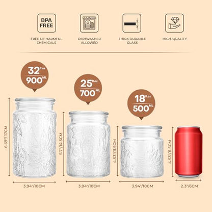 Adodeen 24oz Wide Mouth Mason Jars, 3-Pack Glass Jars With Lids, Pickle Canning Jars For Candy, Sugar, Coffee, Tea, Spice, Cookie, Dishwasher Safe - color: Glass Lid-Sunflower/Bigonia/window(24oz)