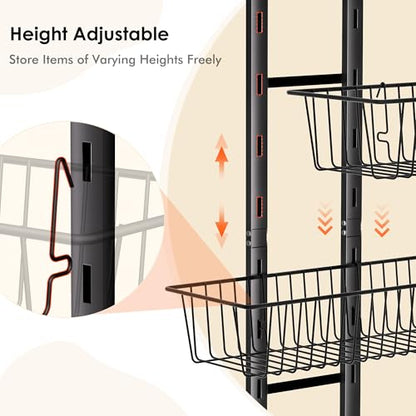 LUXEAR Over the Door Pantry Organizer, 8-Tier Adjustable Over the Door Hanging Spice Rack, No-Assembly Foldable Metal Over the Door Organizer for Kitchen, Home, Laundry Room, Bathroom - size: 8-Tier