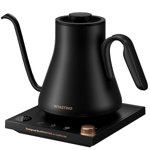 INTASTING Electric Kettle, Gooseneck Electric Kettle, ±1℉ Precise Temperature Control, Stainless Steel Interior, Quick Heating for Pour Over Coffee, Tea & Boiling Water, 0.9L (Black) - color: Black