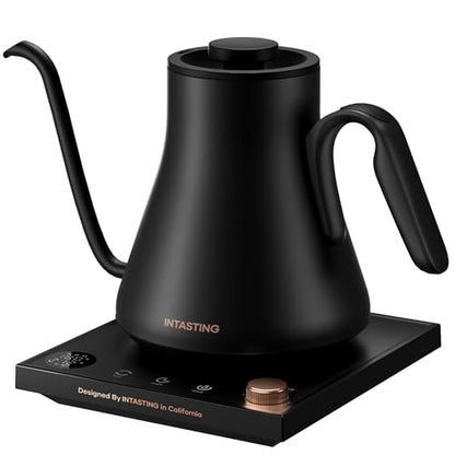 INTASTING Electric Kettle, Gooseneck Electric Kettle, ±1℉ Precise Temperature Control, Stainless Steel Interior, Quick Heating for Pour Over Coffee, Tea & Boiling Water, 0.9L (Black) - color: Black
