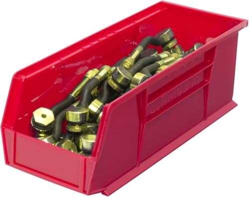 Akro-Mils 30234 AkroBins Plastic Storage Bins, Space-Saving Stackable Bins for Garage, Pantry, Craft Organization, 15" x 5" x 5", Red, 12-Pack - color: Red