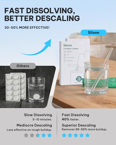 Silonn Ice Maker Cleaner & Descaler | Fast Dissolving, Safe | 100% Pure Citric Acid Descaler Powder, 4 Individually Packaged Pouches, Compatible with All Ice Makers & Coffee Machines - size: 1 Ounce (Pack of 4)