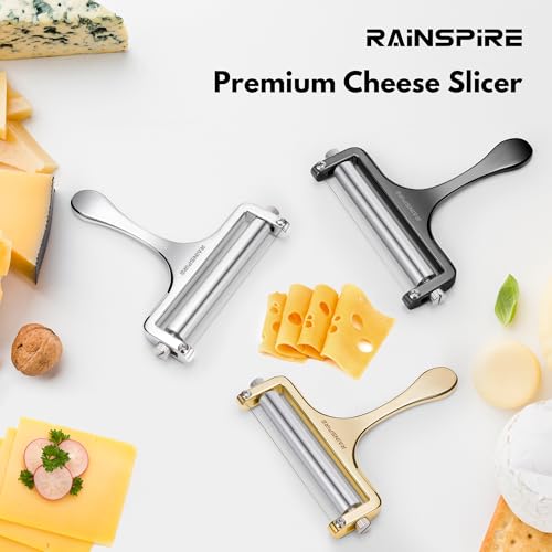 Rainspire Upgraded Cheese Slicer with Replaceable Wires Stainless Steel Cheese Slicers for Block Cheese Adjustable Cheese Cutter for Mozzarella, Cheddar, Gruyere Charcuterie Accessories, Black - color: Black