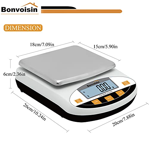 Bonvoisin Lab Scale 500gx0.01g Digital Precision Analytical Balance - High Precision Electronic Balance for Jewelry, Kitchen, Scientific, and Laboratory Use - size: 500gx0.01g