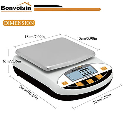Bonvoisin Lab Scale 500gx0.01g Digital Precision Analytical Balance - High Precision Electronic Balance for Jewelry, Kitchen, Scientific, and Laboratory Use - size: 500gx0.01g