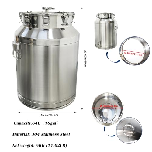INTBUYING 16 Gal Wine Fermentation Tank 304 Stainless Steel Beer Brewing Fermentation Tanks with Exhaust Pipe Sealing Lock Fastener for Beer Wine Yogurt Milk Juice - size: 16gal