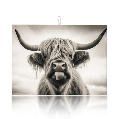 Large Dish Drying Mats For Kitchen Counter Microfiber Kitchen Drying Mat XL Draining Pad Absorbent Quick Drying Dish Mat 18x24 Inch - Cow Face - color: Cow Face