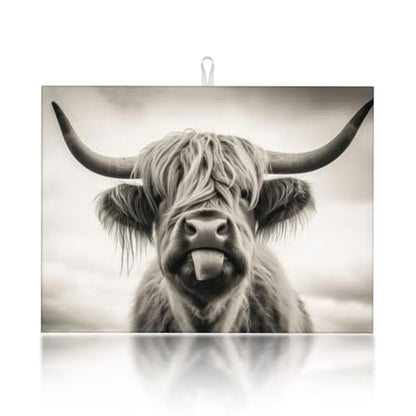 Large Dish Drying Mats For Kitchen Counter Microfiber Kitchen Drying Mat XL Draining Pad Absorbent Quick Drying Dish Mat 18x24 Inch - Cow Face - color: Cow Face