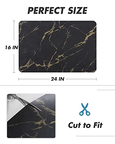 AMOAMI-Coffee Mat Hide Stain Rubber Backed Absorbent Dish Drying Mat for Kitchen Counter-Coffee Bar Accessories Fit Under Coffee Maker, Espresso Machine, Pot, Dish Rack Black&Gold - size: 16"X24"