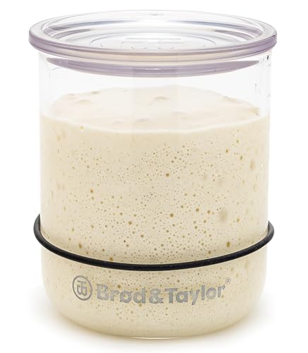 Brod & Taylor Small Sourdough Starter Jar (12oz) Less Discard Waste, 100% Dishwasher Safe, Measurement Markings, and Height Marker (Durable Glass Jar, BPA-Free) - size: 12 Ounce