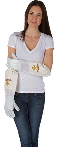 Goatskin Beekeeping Gloves (Large) for Men & Women Elastic Sting Proof Canvas Cuffs Ventilated for Comfort Goat Skin Leather Apiary Bee Gloves Ideal for Professional or Beginning Beekeeper - size: Large