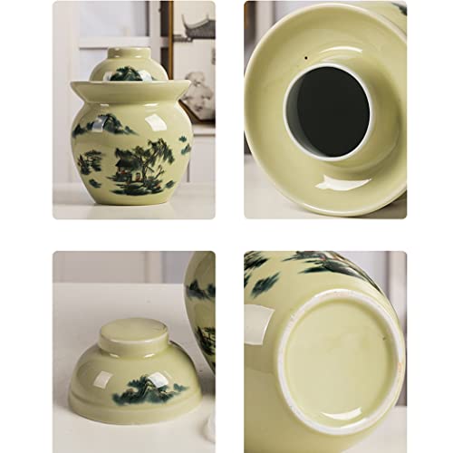 Traditional Chinese Porcelain Pickle Jar, Thickened Ceramic Fermentation Crock Pickling Pot,Fermenting Jar with Water Seal Airlock Lid Stoneware Fermenter for Kimchi A-0.5KG - color: A, size: 0.5KG