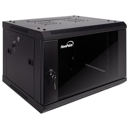 NavePoint 6U Server Cabinet Wall Mount Rack Enclosure Includes 2 Fans, Locking Glass Door, Removable Side Panels – 6U Network Cabinet 17.7” Deep, 19 Inch Server Rack for IT and A/V Equipment - size: 6U - 450mm Depth