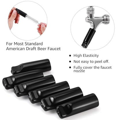 MRbrew Beer Faucet Cap & Plug Covers 15 Pack Beer Tap Cap Plug Brush, Draft Beer Faucet Rubber Soother Sanitary Covers, Cleaning Brush Cleaning Tap Kit for Kegerator Draft Beer Faucet (6+6+3)