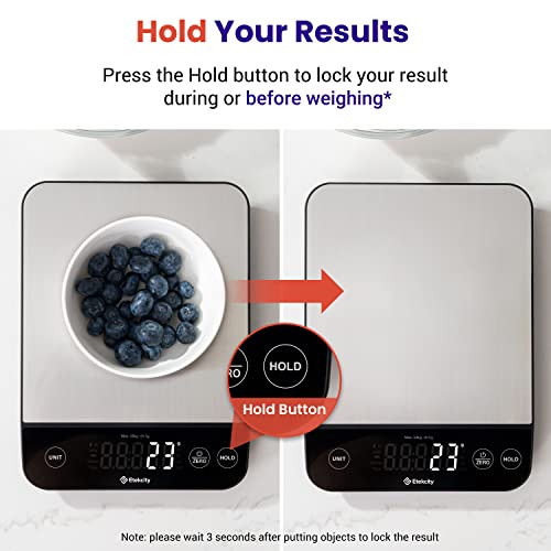 Etekcity Food Nutrition Scale, Smart Food Scale for calorie count, IPX6 Waterproof, Rechargeable, Bluetooth, Ounces and Grams for Weight Loss, Cooking, 304 Stainless Steel, Luminary 22lb - color: Luminary Stainless Steel