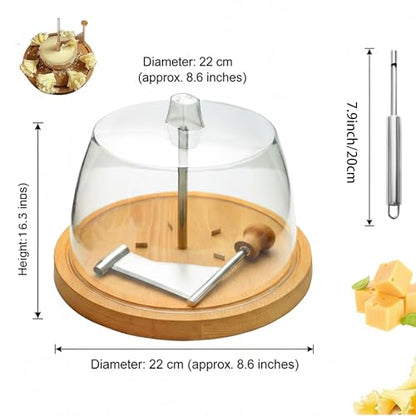 Cheese Curler Wheel with Lid - Stainless Steel Girolle Cheese Shaver Tool with Wood Base - Round Floral Slicer Maker for Tête de Moine, Hard Cheeses & Chocolate