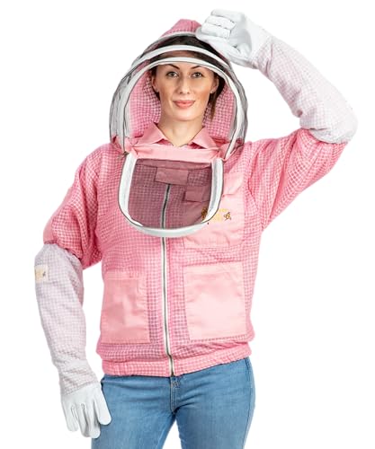 -- 3 Layer Beekeeping Ventilated Jacket Fully Protection Beekeepers Ultra Ventilated Bees Jacket with Fencing Veil (5XL, Pink) - color: Pink, size: 5X-Large