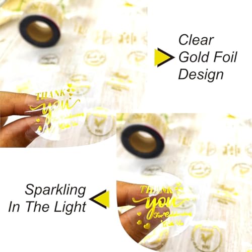 500PCS/Roll Gold Thank You Stickers – 1Inch Round Self-Adhesive Waterproof Labels – Eye-Catching Packaging Seals for Orders, Gift Bags, Boxes & Envelopes(Gold-c) - color: Gold Stamping-c