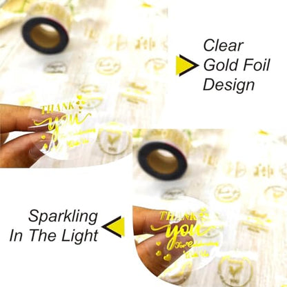 500PCS/Roll Gold Thank You Stickers – 1Inch Round Self-Adhesive Waterproof Labels – Eye-Catching Packaging Seals for Orders, Gift Bags, Boxes & Envelopes(Gold-c) - color: Gold Stamping-c