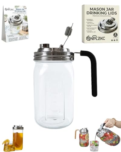 Metal Mason Jar Drinking Lids with Handle Wide Mouth Stainless Steel Glass Canning Supplies Superb Canning Lid Anticracking Leak Proof Seal Flip Cap Cover Airtight Accessories for Drink - color: #8 86mm