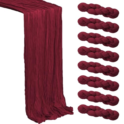 Burgundy Cheesecloth Table Runner 8 Pack, 21x120 Inch Spring Easter Gauze Table Runner - Rustic Cheese Cloth Runners for Wedding, Bridal & Baby Shower, Birthday Party, Farmhouse & Holiday Table Decor - color: Burgundy, size: 8Pack