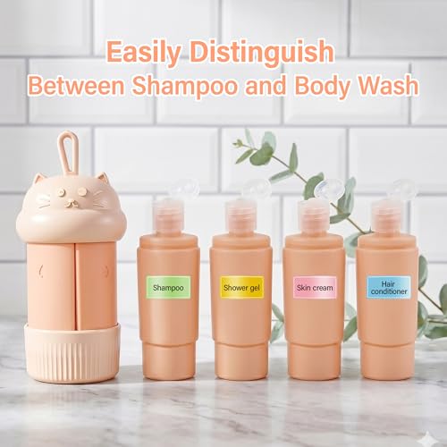 4 in 1 Portable Travel Dispenser Bottle Set (4 x 15 mL) Refillable Leakproof Travel Bottles with Cleaning Brush, Carabiner, Labels, Drawstring Pouch & 4 Funnels for Shampoo, Lotion & Body Wash(Beige) - color: Beige