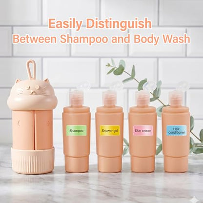 4 in 1 Portable Travel Dispenser Bottle Set (4 x 15 mL) Refillable Leakproof Travel Bottles with Cleaning Brush, Carabiner, Labels, Drawstring Pouch & 4 Funnels for Shampoo, Lotion & Body Wash(Beige) - color: Beige