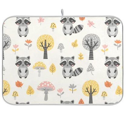 Raccoon Tree Mushroom Dish Drying Mat for Kitchen Counter Super Absorbent Draining Mat with Non-slip Backed Sink Tray Mat for Sinks Countertops Draining Racks Dish Bottles Cups Bowl