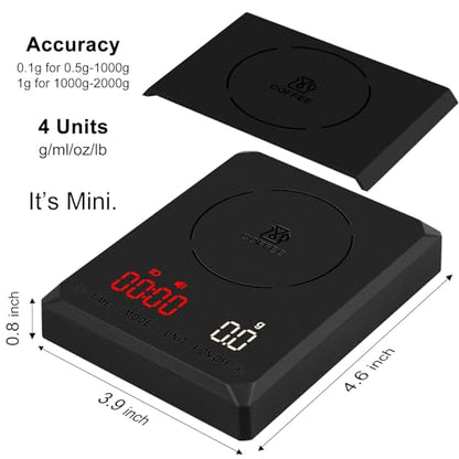 Fuzion Mini Coffee Scale with Timer - Espresso Scale Rechargeable 2kg x 0.1g Accuracy, 3-Mode Timer, LED Display, Digital Coffee Scale for Pour-Over, Espresso, Kitchen Use - size: 3.9x4.6in