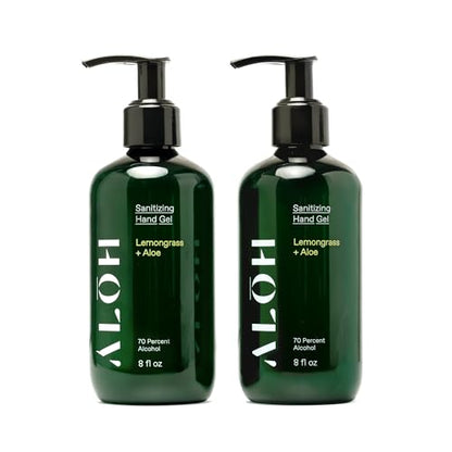 ALŌH Sanitizing Hand Gel 2-pack | Lemongrass + Aloe | 70% Alcohol Hydrating Hand Sanitizer Gel with Essential Oil, for Kids & Adults | 8oz Size Bottle (Set of 2) - color: Lemongrass + Aloe