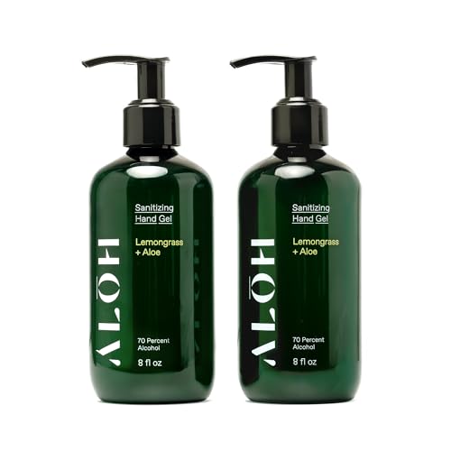 ALŌH Sanitizing Hand Gel 2-pack | Lemongrass + Aloe | 70% Alcohol Hydrating Hand Sanitizer Gel with Essential Oil, for Kids & Adults | 8oz Size Bottle (Set of 2) - color: Lemongrass + Aloe