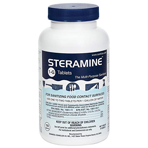 Sanitizing Tablets, Sanitize Food Contact Surfaces, Model 1-G, 150 Sanitizer Tablets per Bottle, Blue, Pack of 1 Bottle