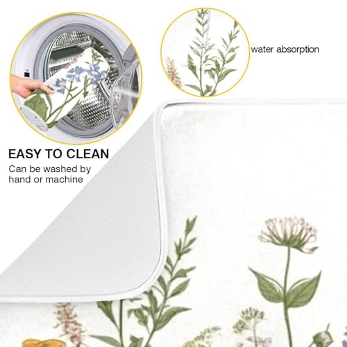 Kcldeci Flower Border Herbs Wild Flowers Plant Dish Drying Mat Kitchen Drying Pad Dish Draining Mat Dish Rack Drainer Pad 18 x 24 - color: Herbs, size: 18x24in