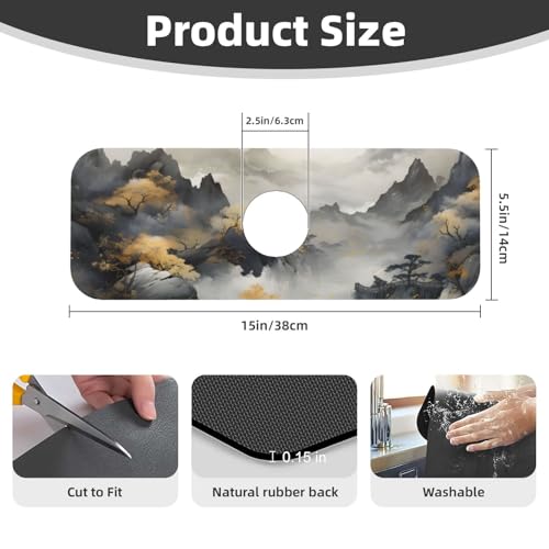 Kitchen Sink Faucet Mat Splash Guard, Chinese Style Ink Painting Of Mountain Pine Trees Super Absorbent Drying Mat, Non-Slip Drain Pad for Bathroom Counter - color: Ink Painting